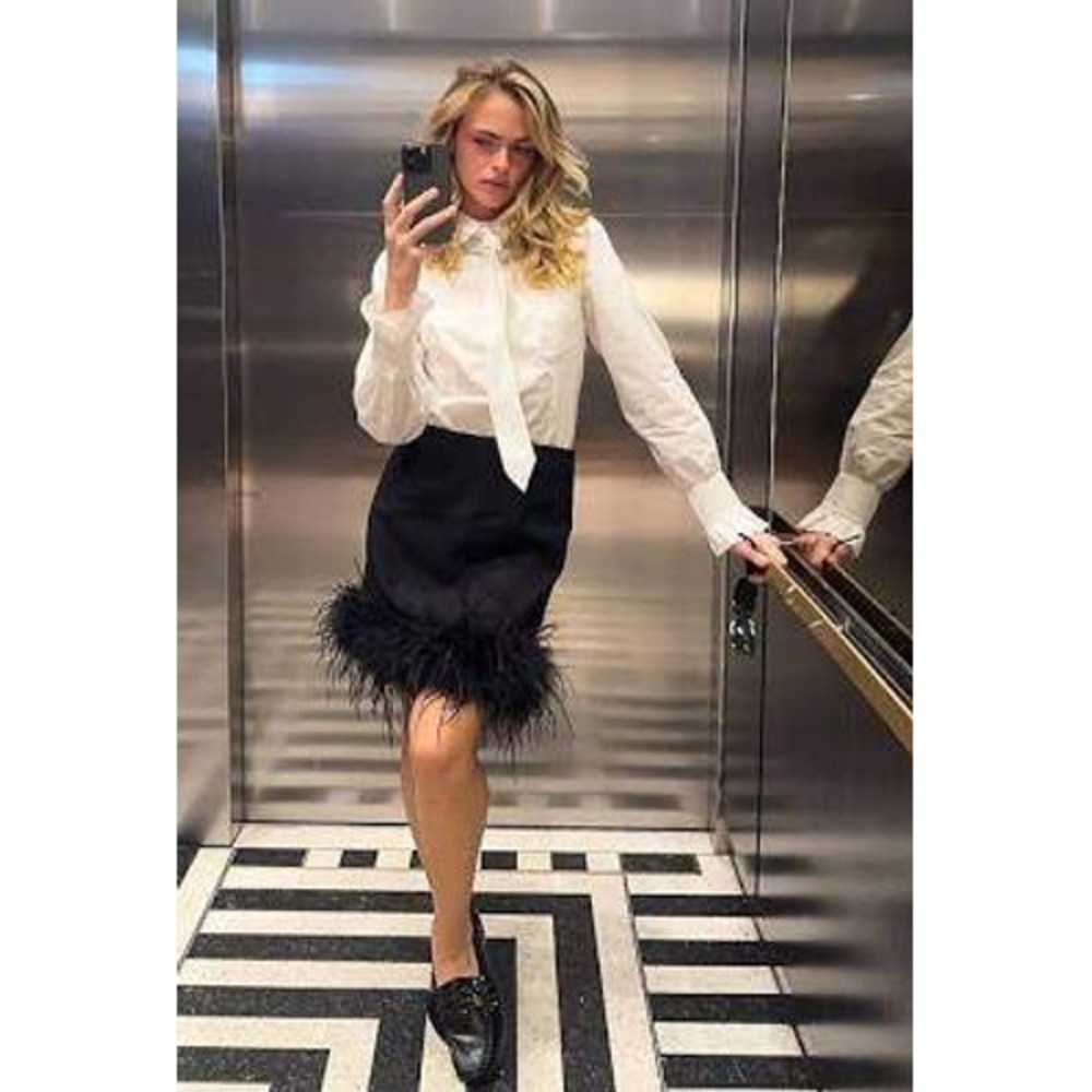 Hutch‎ Black Ostrich Feather Trim Mini Skirt NWT Party Cocktail Bachelorette M